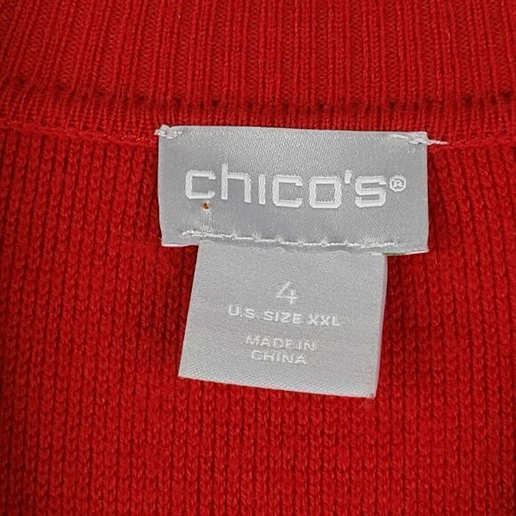 Chicos Sweater Women's 4 Size XXL Red Long Sleeve Mock Neck Button - Picture 6 of 8